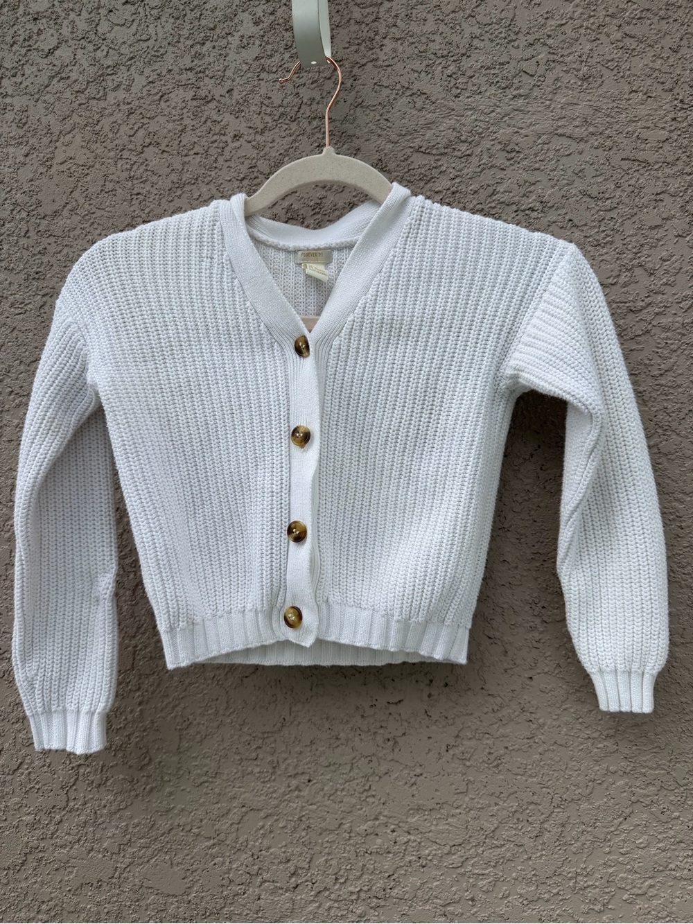 Forever 21 White Knit Cardigan with Gold Buttons